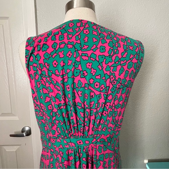 Boden Vibrant Pink & Green Floral Stretchy Maxi Dress Sz 14 Sleeveless Summer - Picture 3 of 13